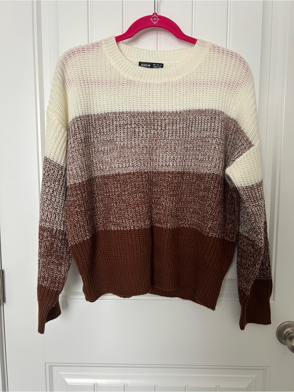 SHEIN Brown & Cream Striped Crewneck Sweater